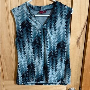 212 Collection Teal and Black Patterned Blouse
